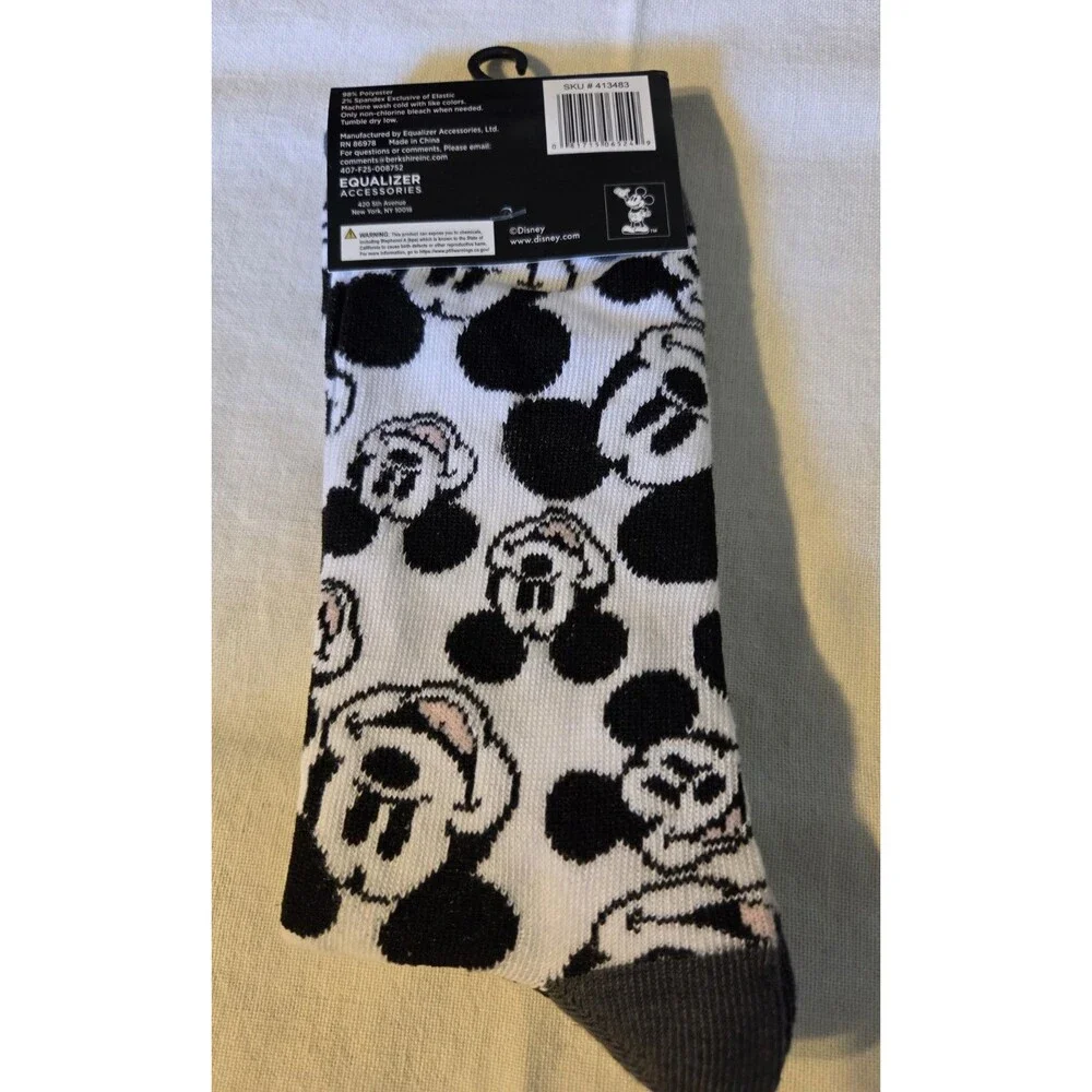 Disney Mickey Mouse Black White Unisex Crew Socks Size 9-13 New